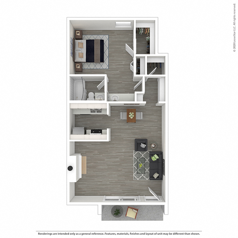 Floor plan for 1 bed, 1 bath, 840 sqft